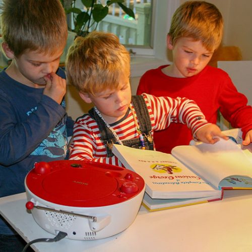 Unsere Jungs und das „Read-along-book“ vom kleinen Affen